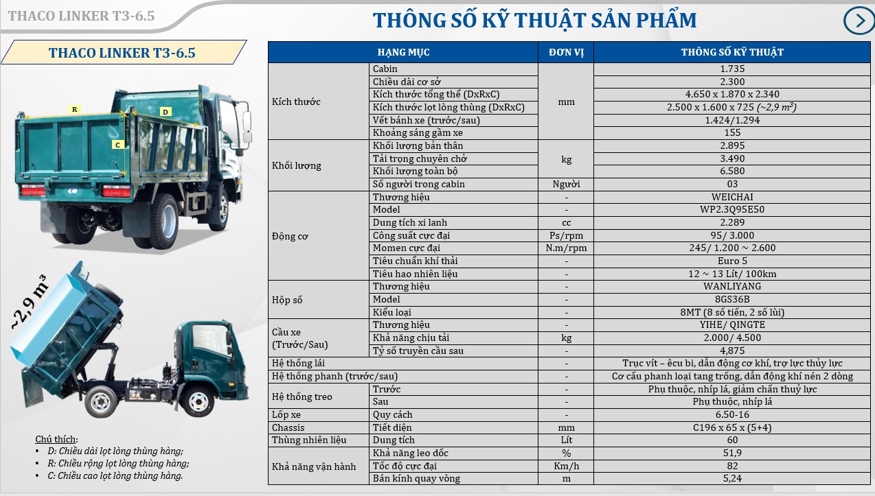 XE BEN THACO LINKER T3-6.5 (3.5 TẤN)