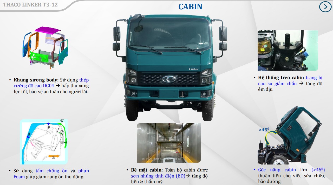 nội thất xe tải ben Thaco Linker T3-12 (7.5 Tấn)