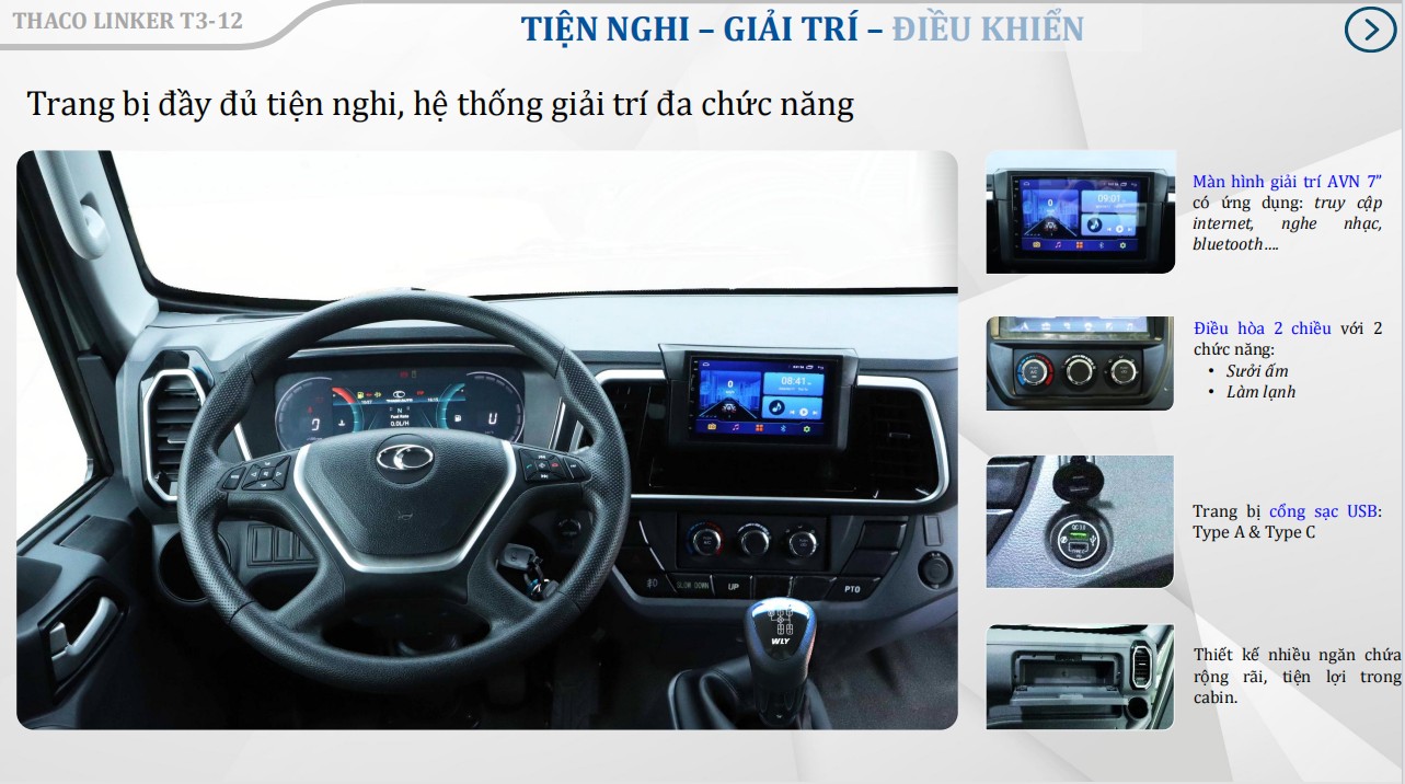 nội thất xe tải ben Thaco Linker T3-12 (7.5 Tấn)