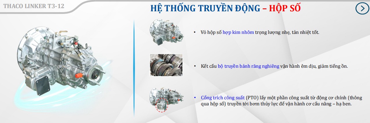 Hộp số xe tải ben Thaco Linker T3-12 (7.5 Tấn)