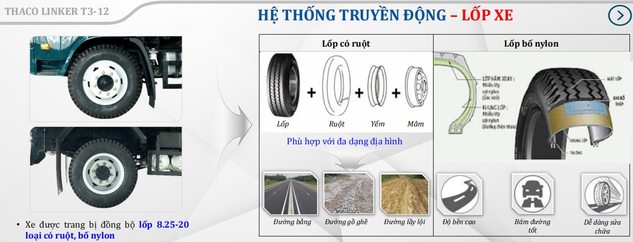 Khung gầm và phanh xe tải ben Thaco Linker T3-12 (7.5 Tấn)