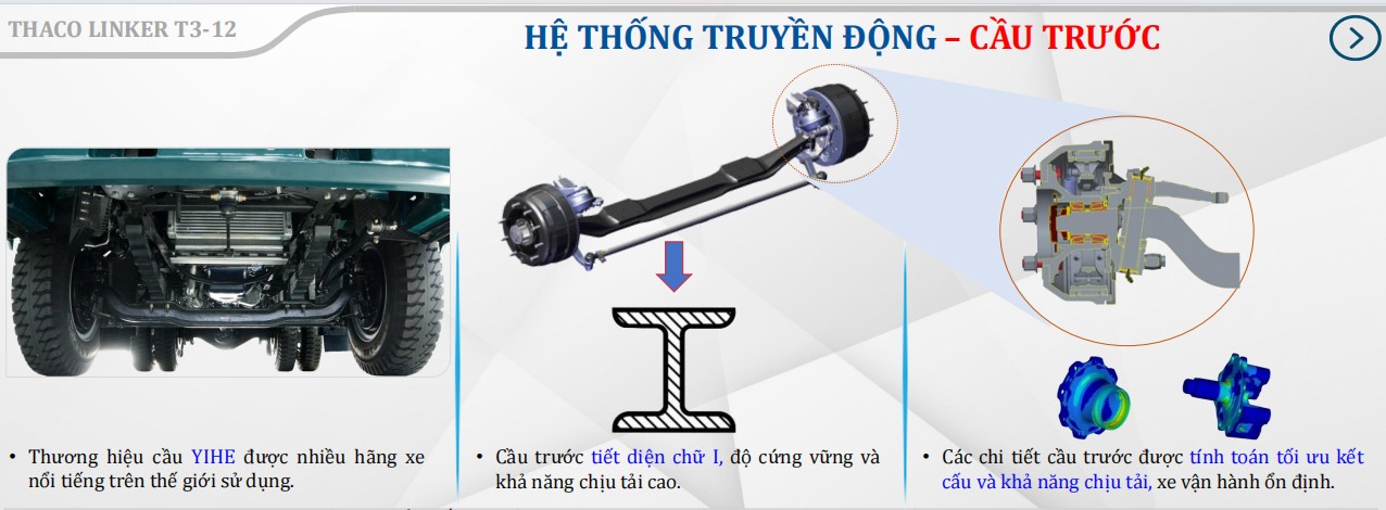 Khung gầm và phanh xe tải ben Thaco Linker T3-12 (7.5 Tấn)