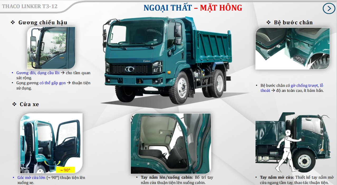 Ngoại thất xe tải ben Thaco Linker T3-12 (7.5 Tấn)