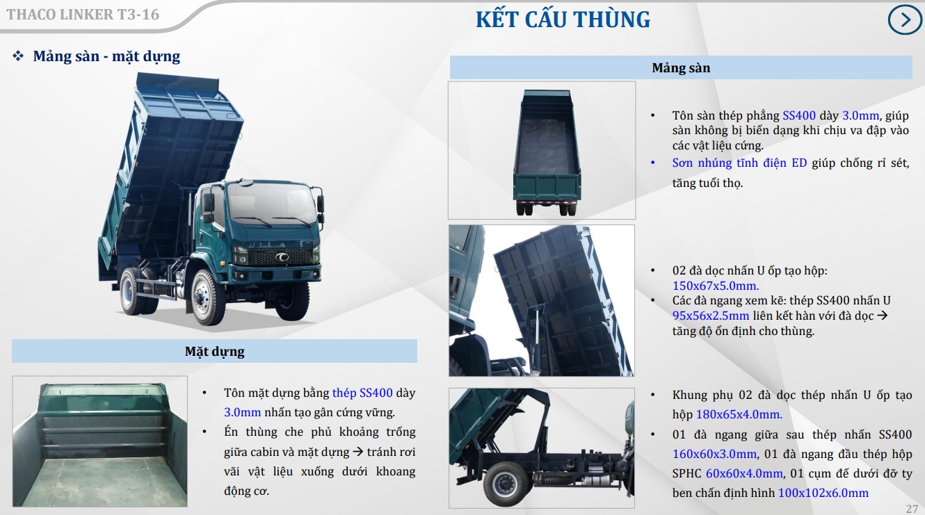 Thùng ben Xe tải Ben Thaco 8,6 Tấn T3-16