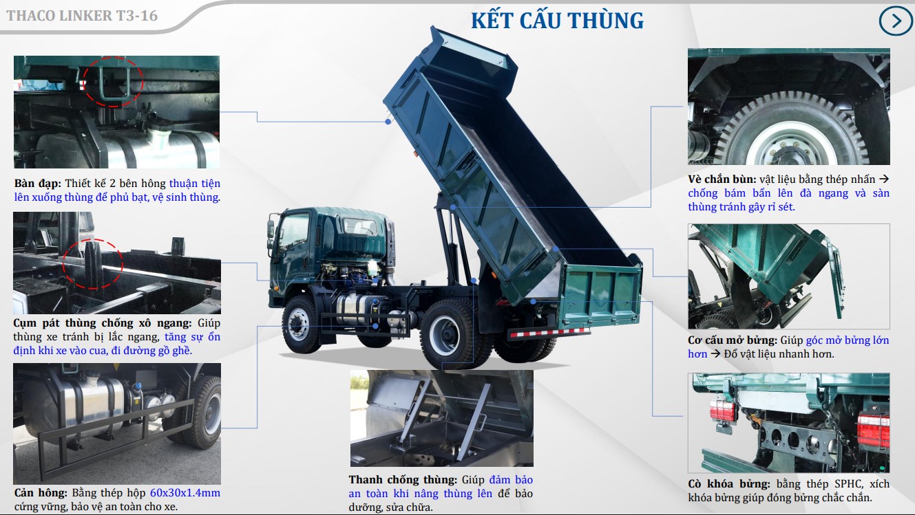 Thùng Xe tải Ben Thaco 8,6 Tấn T3-16