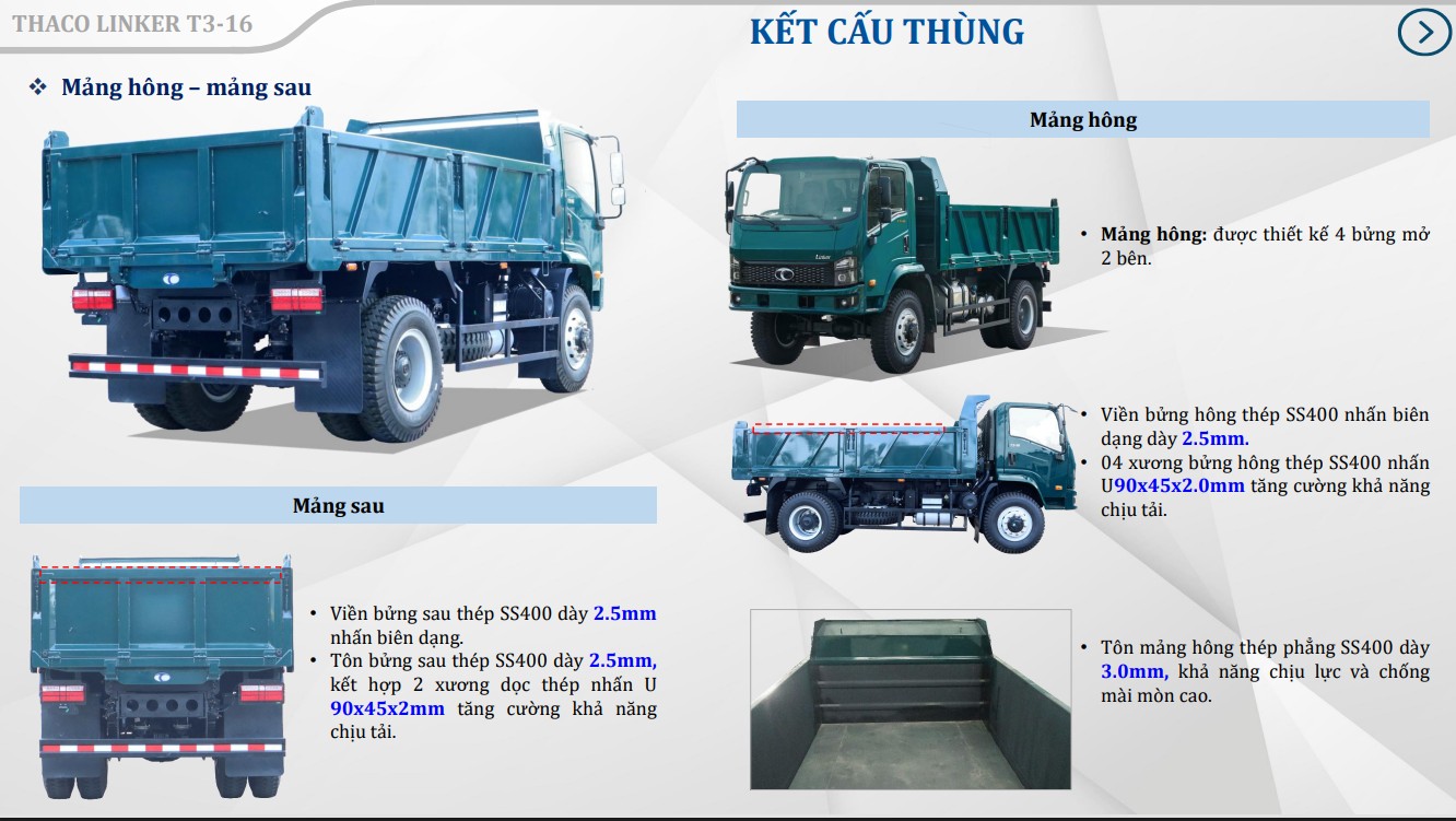 Thùng Xe tải Ben Thaco 8,6 Tấn T3-16