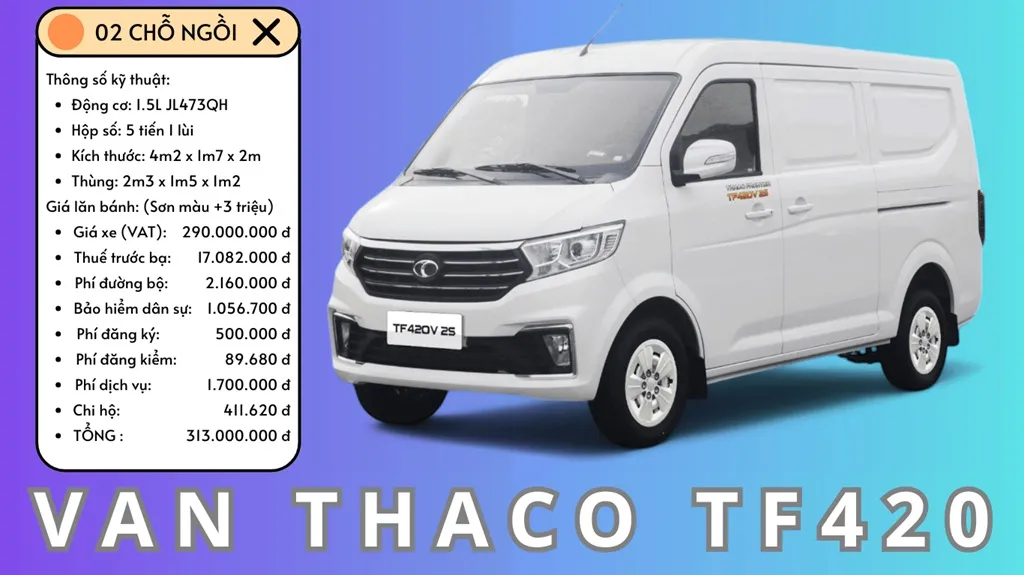 Giá bán xe tải Van Thaco TF420 2 chỗ