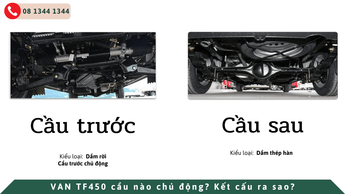 Cầu trước và cầu sau trên xe tải van thaco tf450