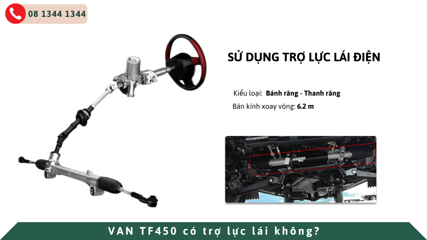 Hệ thống lái trên xe tải van thaco tf450 có trợ lực lái hay không?