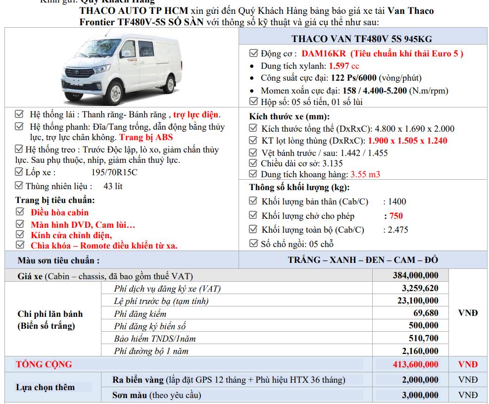 Giá lăn bánh TF480 5 chỗ