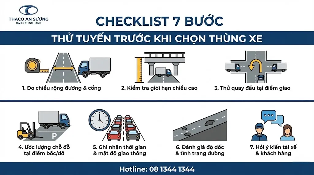 Checklist 7 bước thử tuyến trước khi chọn thùng xe