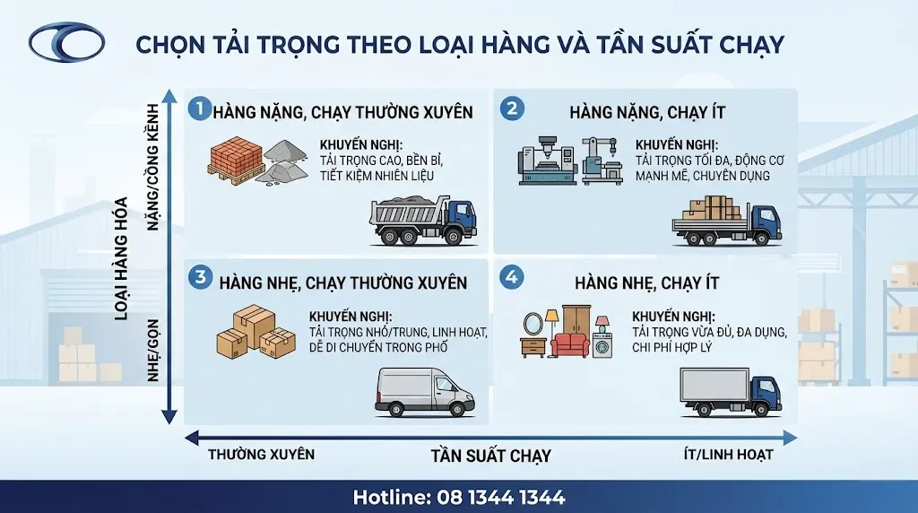 Chọn tải trọng theo loại hàng và tần suất chạy