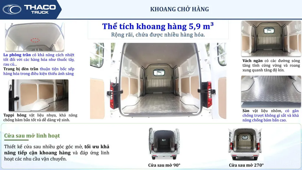 Khoang hàng rộng 5,9 m3 của THACO Towner E V2.7-2S