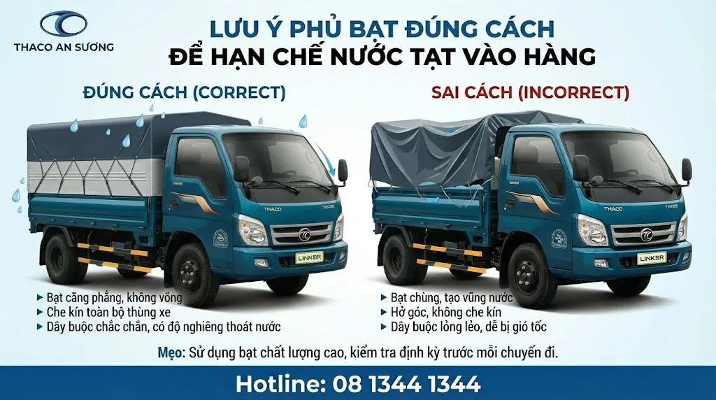 Lưu ý phủ bạt đúng cách để hạn chế nước tạt vào hàng