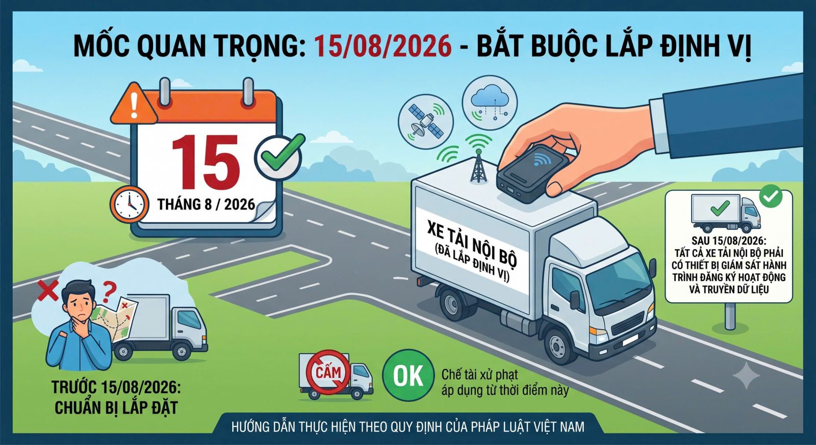 Mốc quan trọng 15/08/2026 bắt buộc lắp thiết bị giám sát hành trình cho xe nội bộ