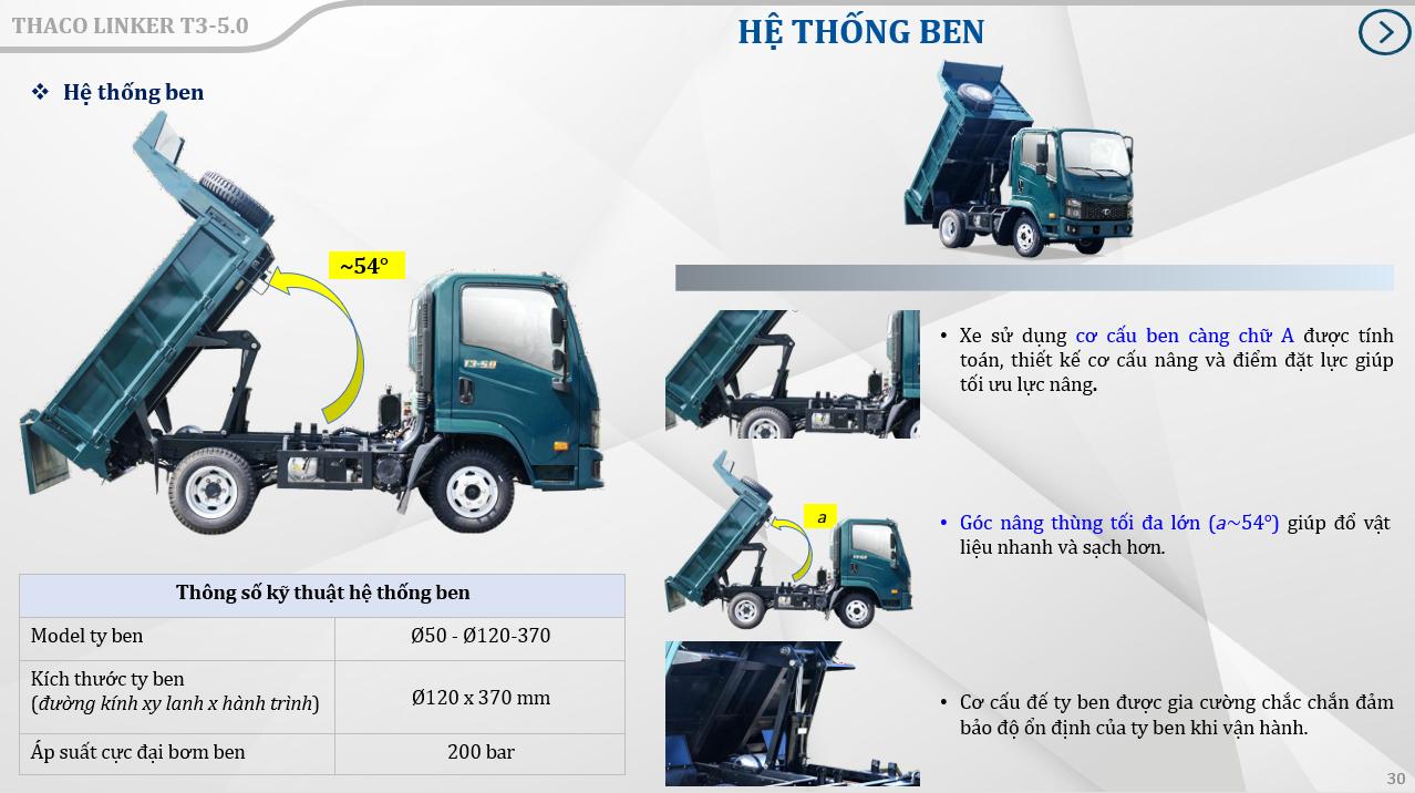 Xe tải Ben Thaco 2 Tấn thùng 2 khối phanh hơi T3-5.0