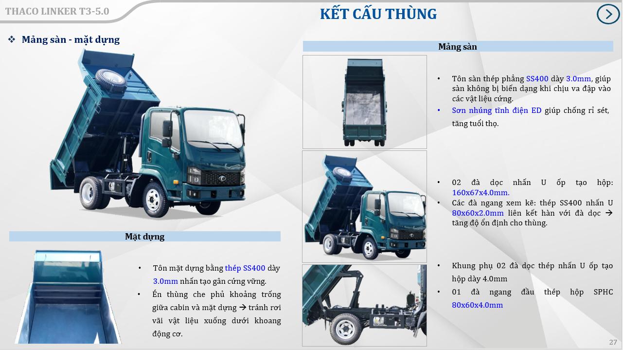 Xe tải Ben Thaco 2 Tấn thùng 2 khối phanh hơi T3-5.0