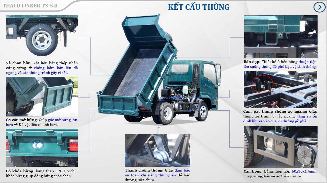 Xe tải Ben Thaco 2 Tấn thùng 2 khối phanh hơi T3-5.0