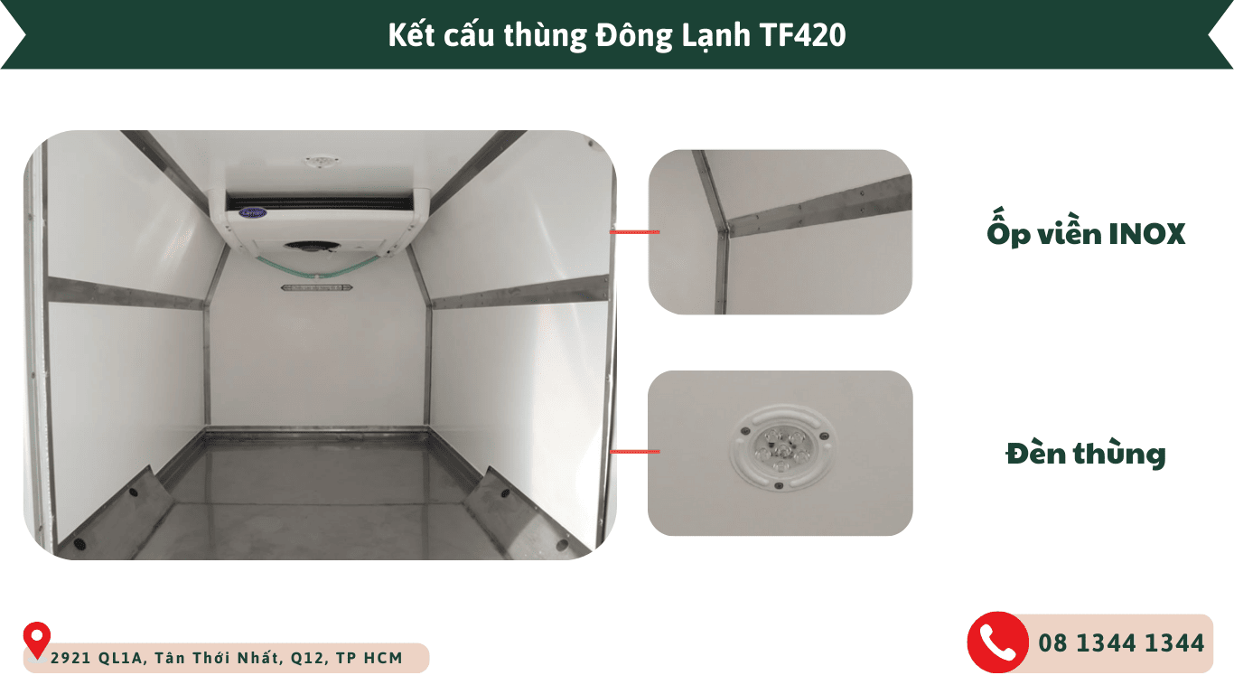 Kết cấu chi tiết thùng lạnh tf420 đông lạnh xe tải van thaco