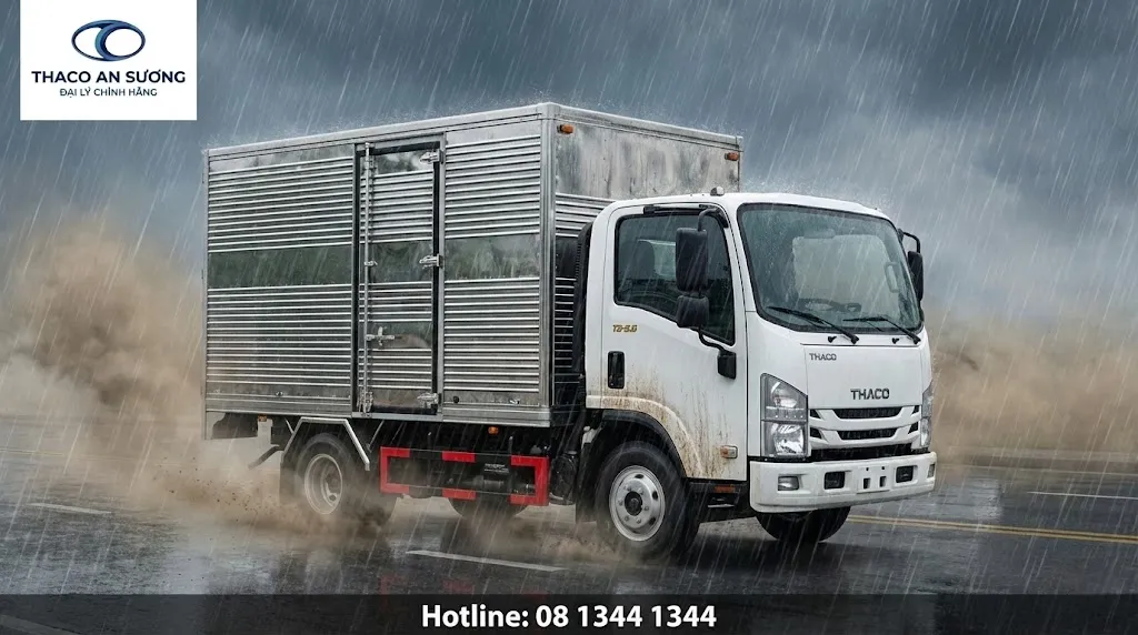 Xe Thaco Linker thùng kín bảo vệ hàng khi trời mưa bụi