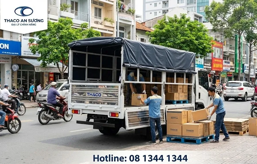 Thaco Linker thùng mui bạt linh hoạt bốc xếp trong nội thành
