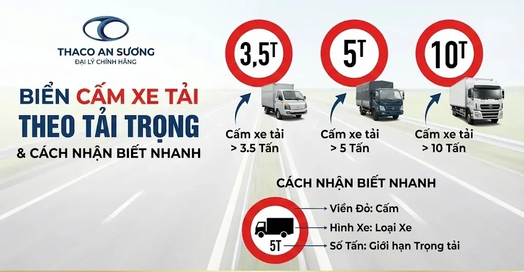 Biển cấm xe tải theo tải trọng và cách nhận biết nhanh